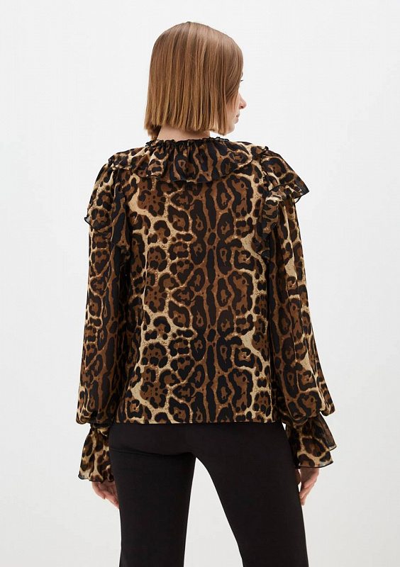 Блуза вечерняя с рюшами коричневый леопард