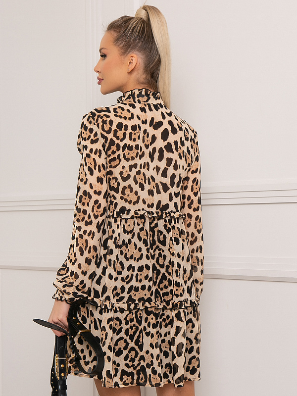 Платье А-силуэт принт коричневый леопард