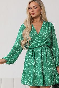 Платье из шифона цвет зеленый в горох