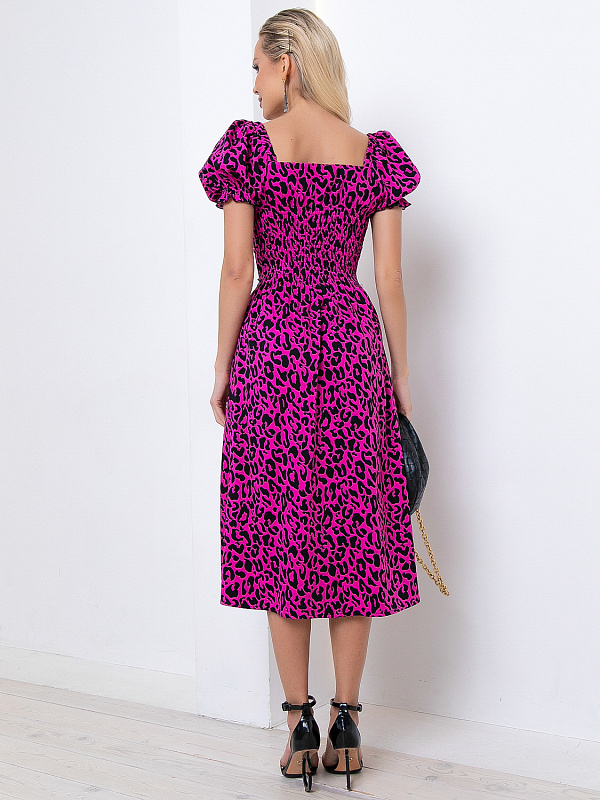 Платье длинное с разрезом цвет фуксия принт леопард