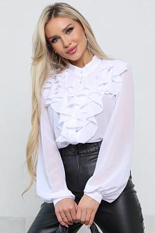 Блуза с рюшами на груди цвет холодный белый