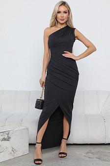 Платье облегающее на одно плечо цвет черный