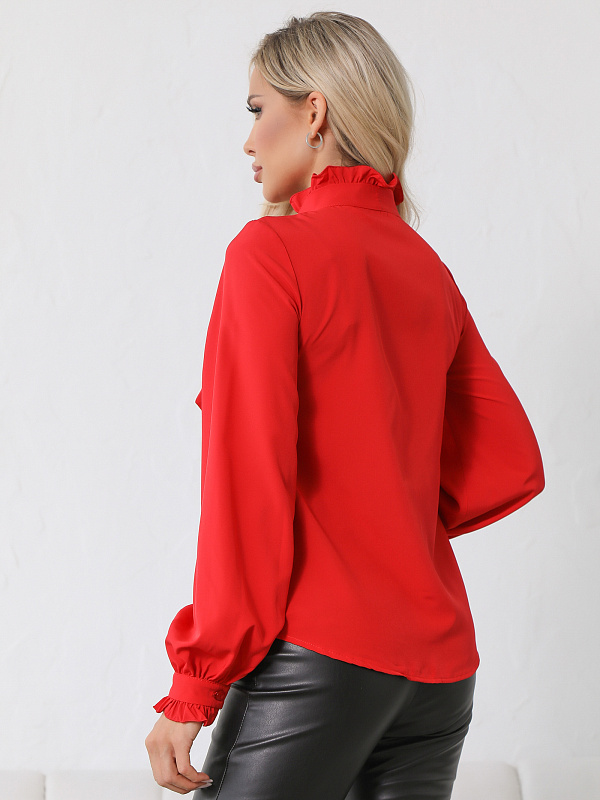 Блуза с бантом однотонная цвет красный