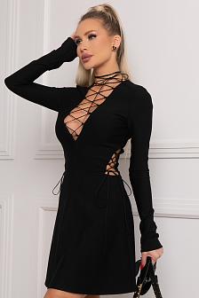Платье со шнуровкой черное мини 
