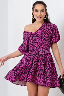 Платье One Size цвет фуксия принт леопард (+пояс)