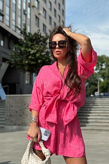 Костюм рубашка с коротким рукавом и шорты розовый леопард