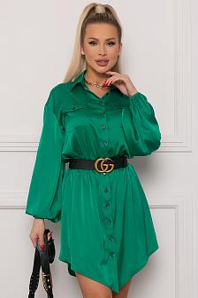 Платье - рубашка из шелка цвет зеленый