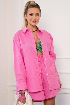 Рубашка однотонная изо льна цвет розовый