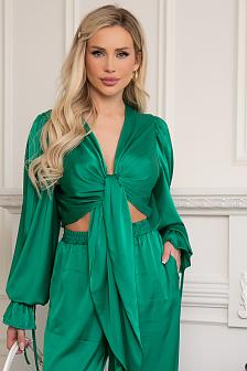 Блуза с завязками на груди цвет зеленый