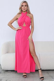 Платье с открытой спиной и завязками цвет розовый