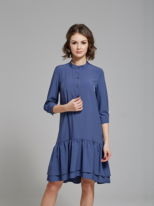 Платье цвет джинсовый с воланом - женские платья оптом от производителя вЕкатеринбурге