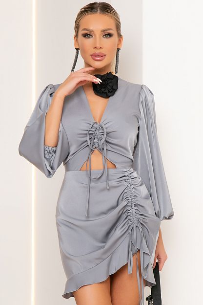 Платье из шелкового сатина со сборкой цвет серый