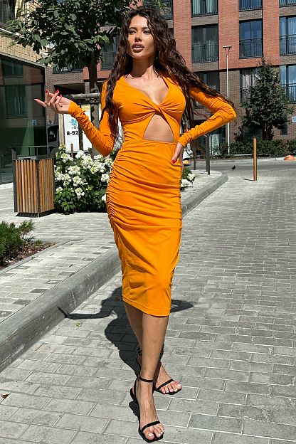 Платье облегающее с узлом на груди цвет оранжевый