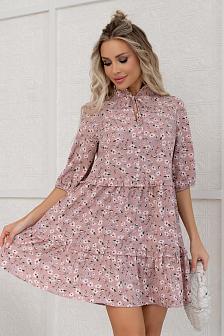 Платье А-силуэт цвет серо-розовый в цветочек