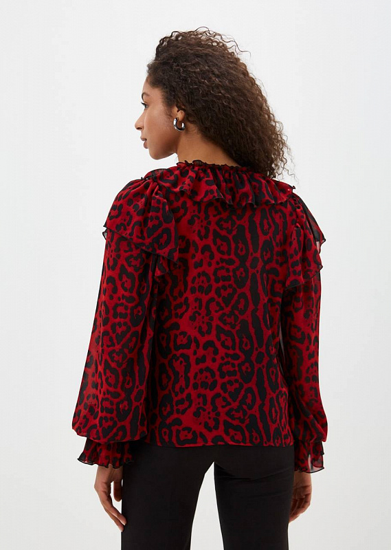 Блуза вечерняя с рюшами красный леопард