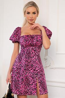 Платье короткое с разрезом розовая зебра