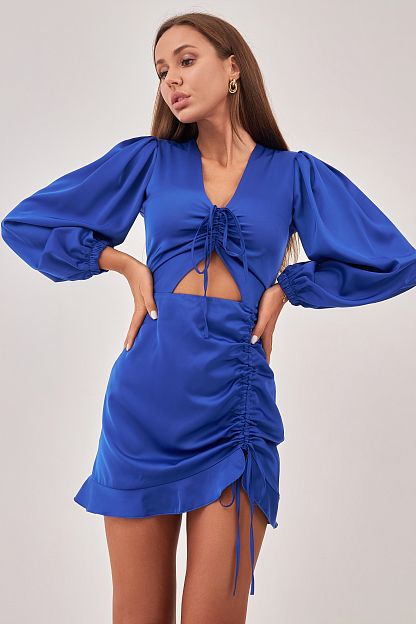 Платье из шелкового сатина со сборкой цвет синий
