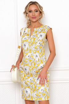 Платье желтое с белыми цветами и вырезом