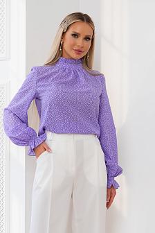 Блуза со стойкой цвет фиолетовый в горошек
